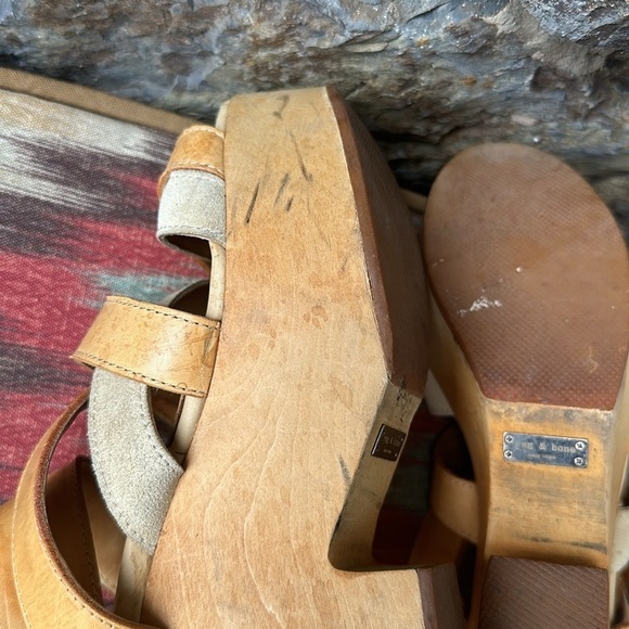 RAG & BONE $395 Addington SANDALS Leather Wooden Platform HEELS Brown Sz 8 US - Picture 7 of 8
